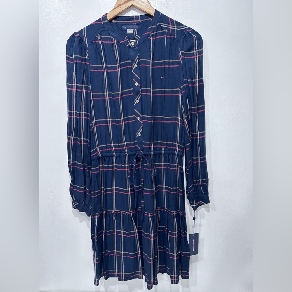 Tommy Hilfiger Kensington 100% Cotton Long-Sleeve Tiered‎ Plaid Dress Size 6 NWT